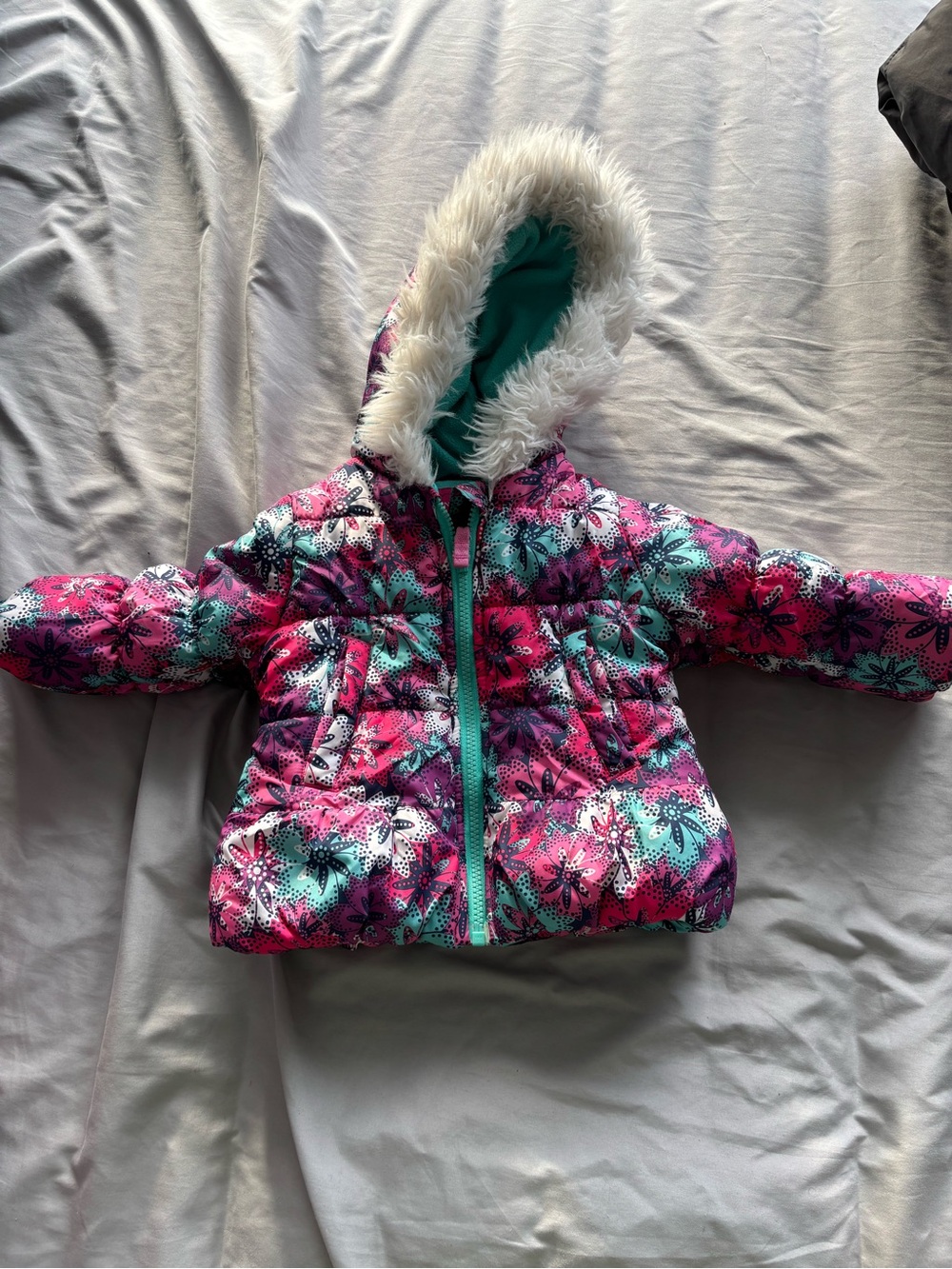 London Fog Girls Floral Puffer Jacket in Pink & Teal